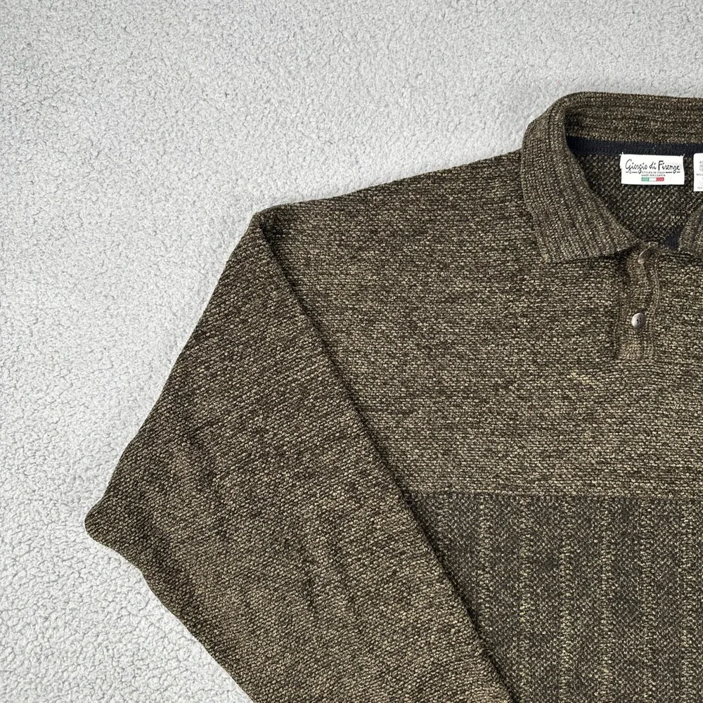 Giorgio di Firenze 1/4 Button Sweater Men XL Brown Acrylic Wool Blend Knit Italy